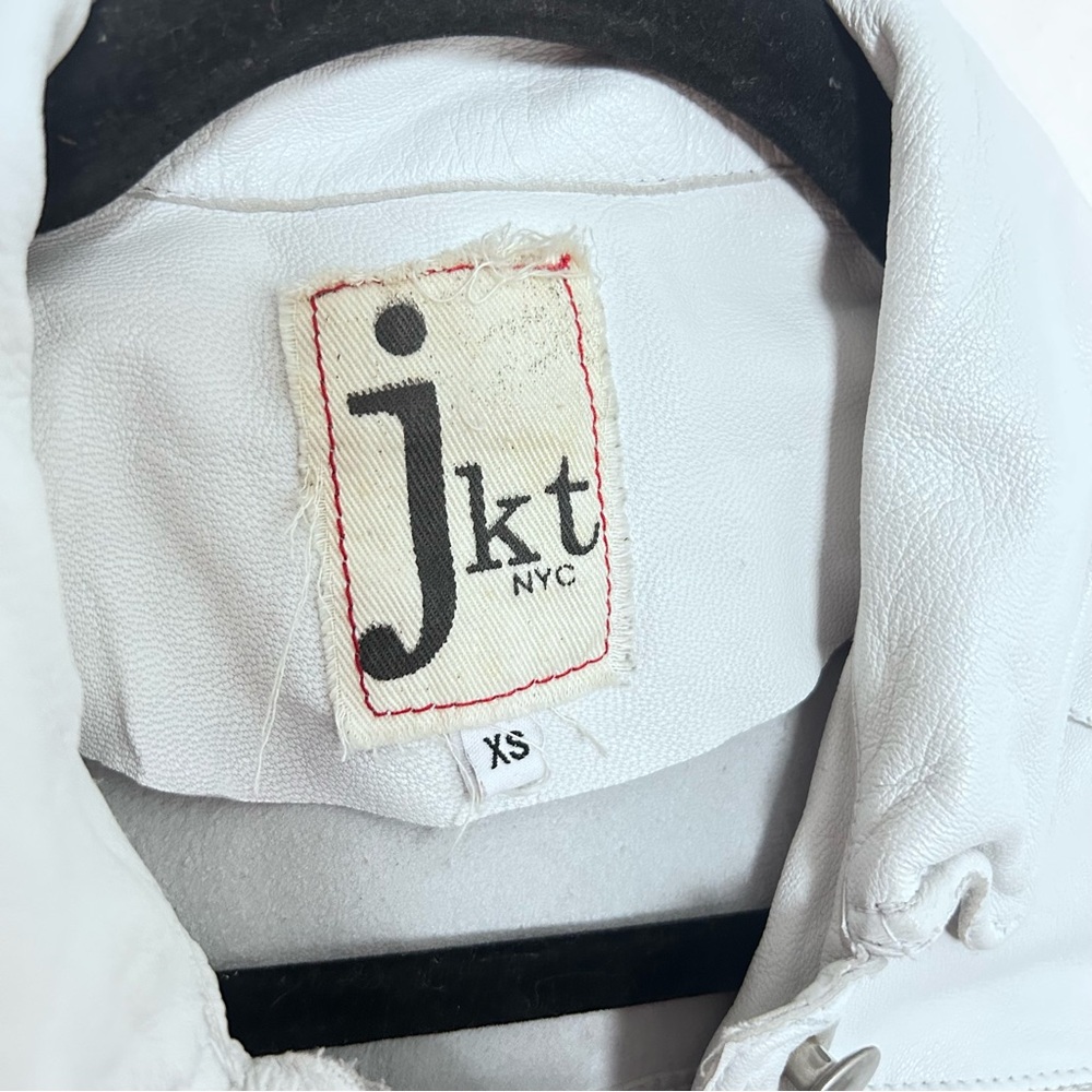 Jakett Alexa Burnished White Leather Jacket Cropped Fringe Hem XS - Picture 3 of 5